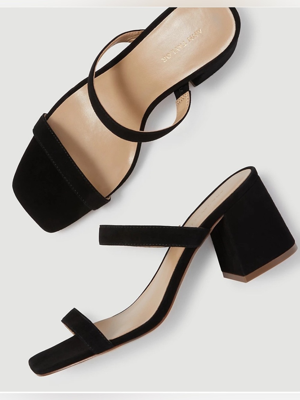 Ann Taylor Black Suede Double-Strap Block Heel Sandals
